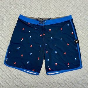 Hurley Men’s Phantom Shorts Swim Trunks (Size 38) - Blue/Red/White
